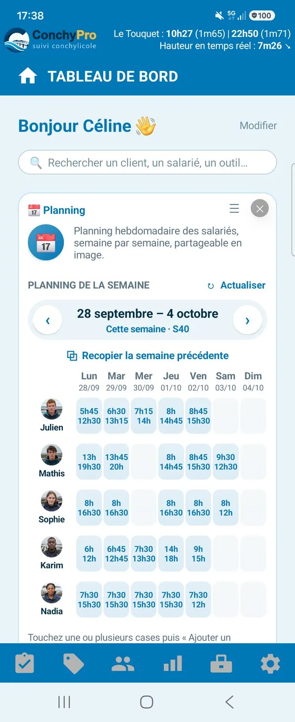 « Bonjour Céline » : le planning de la semaine de toute l'équipe, salarié par salarié