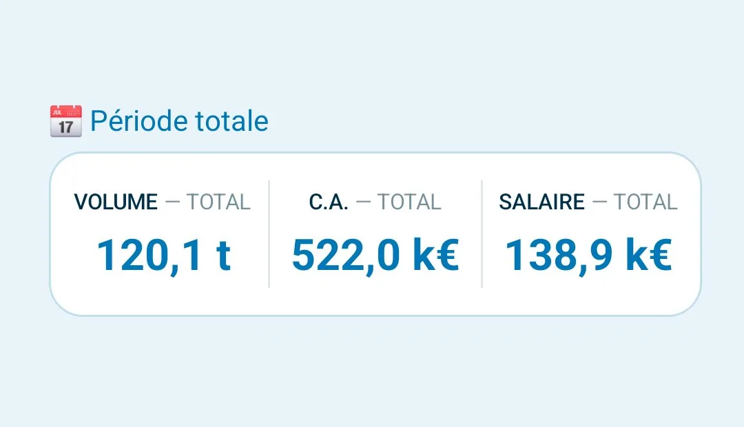 Volume, chiffre d'affaires et masse salariale sur toute la période